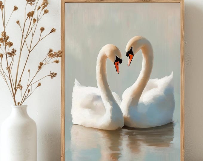 Swan Art Print, Vintage PPrintable Wall Art, Pastel Farmhouse Painting, Antique Swan Wall Art, Instant Download Digital Prints