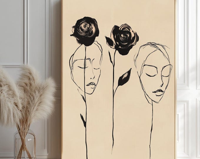 Minimalist Woman Line Art | Abstract Flower Face Print | Serene Minimalist Wall Decor | Bedroom Wall Art Above Bed | Instant Download