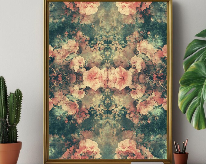 Vintage Floral Digital Paper Printable | Shabby Chic Rose Wall Art Download | Junk Journal Background | Antique Grunge Floral Poster