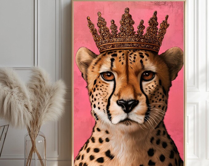 Bold Wall Art, Pink Maximalist Wall Art, Decorative Cheetah, Boho-Eclectic Wall Art, Instant Download