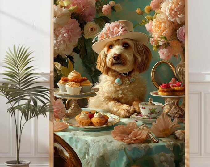 Cute Whimsical Dogs, Dog Elegance, cute dogs, Vintage Rose Decor Art, Digital Download