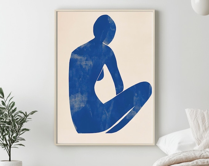 Blue Nude Wall Art Printable | Matisse Inspired Digital Download | Minimalist Figure Line Art Poster | Modern Scandi Wall Print