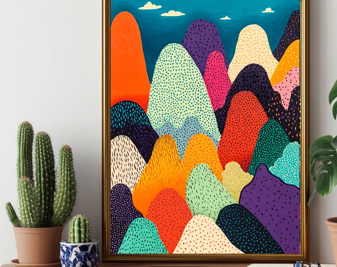 Colorful Abstract Landscape Art | Modern Nursery Wall Art | Dopamine Decor Wall Art | Boho Mountain Wall Decor | Instant Download