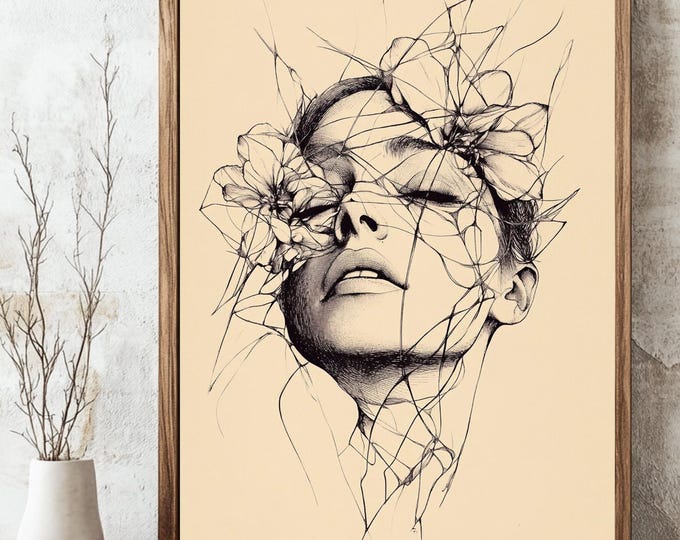 Woman Line Art, Surreal Portrait, Instant Download