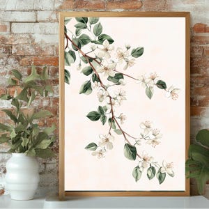 Vintage Botanical Illustration, Watercolor Flower Branch, Floral Art Download