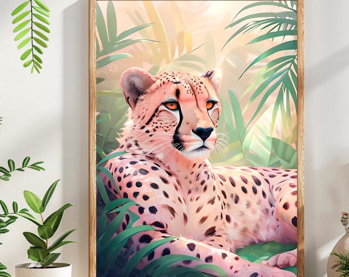 Pink Cheetah, Pink Maximalist Wall Art, Exotic Animal Print, Eclectic Wall Art, Instant Download