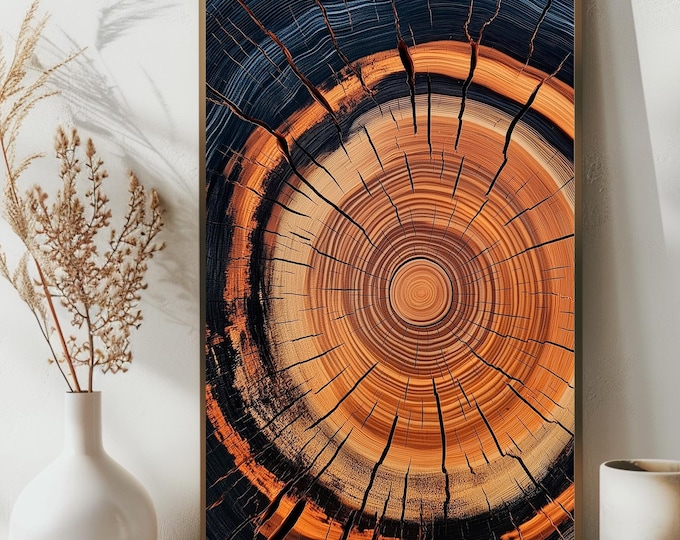 Modern Farmhouse Living Room, Tree Ring Framed Wall Art, Earthy Art Home Decorations, Instant Download, Digital Prints
