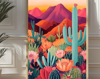 Boho Desert Cactus Print | Southwestern Landscape Wall Art (Digital Download)