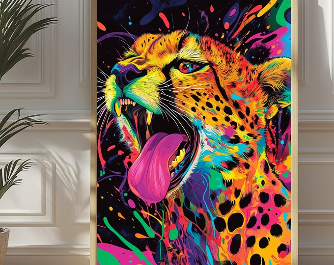 Bright Colored Wall Art, Urban Print, Cheetah Digital Art, Bold Colored Art, Digital Download