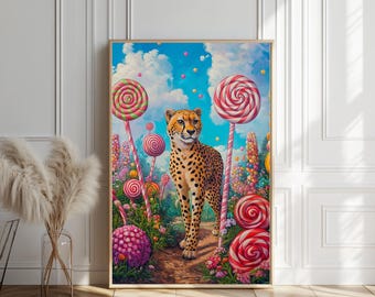 Whimsical Cheetah Candy Land Art: Kids Nursery Decor (Digital Download)