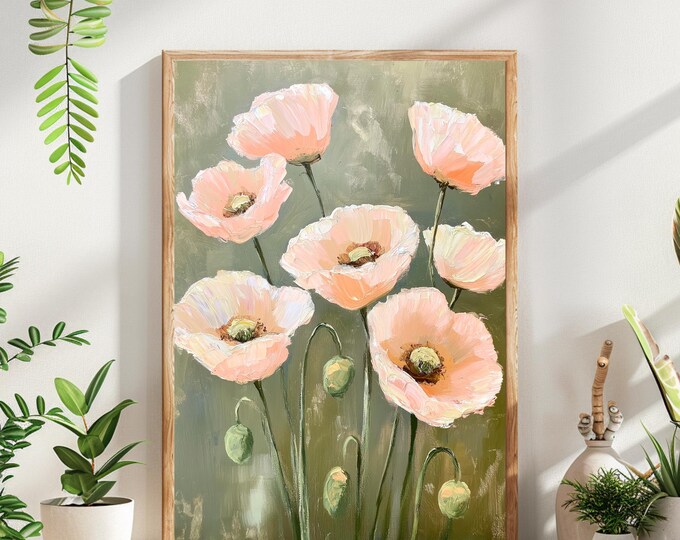 Floral Wall Art, California Poppy, Oil Painting, Art Nouveau Print, Instant Download, Digital Prints