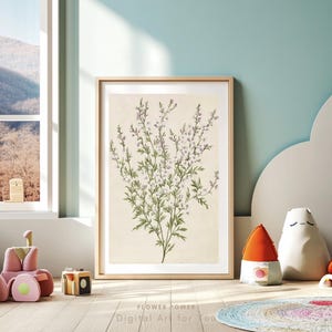 Vintage botanische Kräuterkunst zum Ausdrucken | Lavendel Wildblumen Kunst Download | Cottagecore Küchen Dekor Print | Apothekerkraut Poster