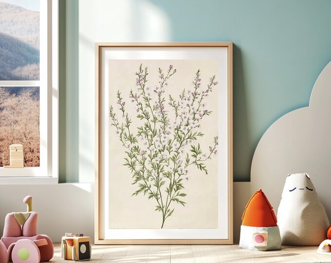 Vintage Botanical Herb Art Printable | Lavender Wildflower Wall Art Download | Cottagecore Kitchen Decor Print | Apothecary Herb Poster