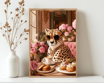 Cheetah with Sunglasses Art Print: Quirky Anthropomorphic Decor (Digital Download