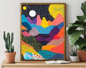 Psychedelic Landscape Art Print: Maximalist Dopamine Decor (Digital Download)
