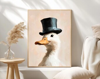 Gentleman Duck Art Print: grillig antropomorf dierenportret (digitale download)