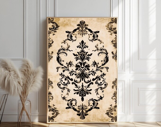 Vintage Damask Wall Art | Antique French Pattern Printable | Shabby Chic Digital Paper | Instant Download Poster