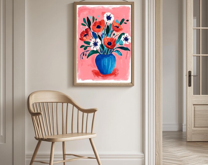 Colorful Floral Wall Art | Matisse Inspired Art Print | Colorful Kitchen Wall Decor | Dopamine Decor Floral Print | Instant Download
