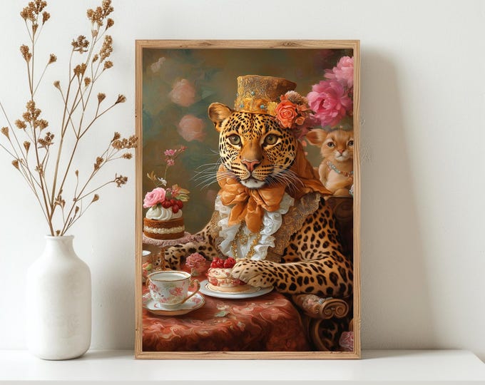 Home Office Wall Decor, Floral Animal Art, Wildlife Art Print, Instant Download Digital Prints
