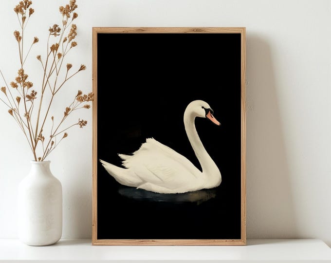 Swan Art-Print, Neutral Wall Art, Cottagecor Wall Decor, Black-And-White art, Instant Download Digital Prints