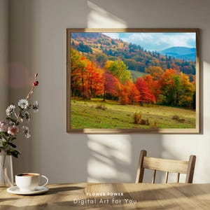 Autumn Landscape Printable Art | Fall Foliage Mountain Wall Decor | Cottagecore Forest Digital Download Poster | Instant Fall Print