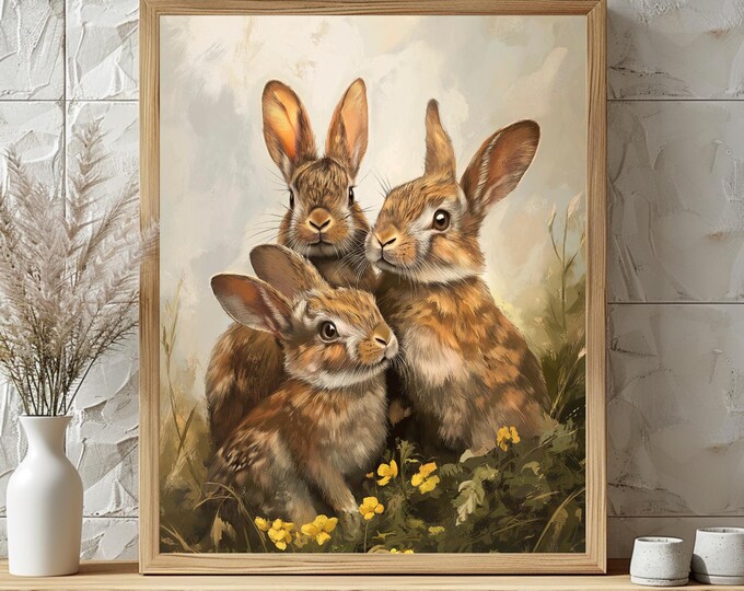 Peter Rabbit Art Print, Spring Print, Rabbit Lover Art Prints, Enchanting Forest Painting, Instant Download, Digital Prints