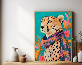 Cheetah Print with Floral Scarf: Maximalist Home Decor (Digital Download)