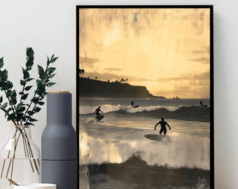 Vintage Surf Print: Retro Coastal Sunset Wall Art (Digital Download)