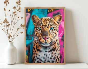Graffiti Leopard Art | Urban Wall Decor | Modern Animal Art Print | Digital Download
