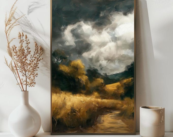 Country Landscape Oil Painting, Vintage Landscape Print, Farmhouse Wall Decor, Instant Download