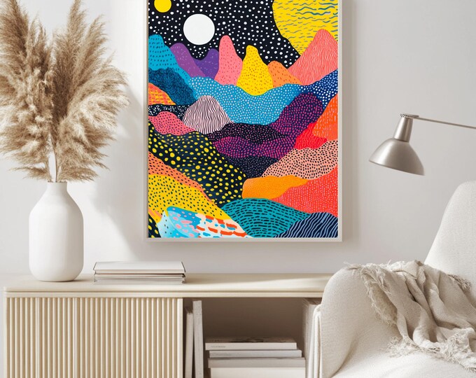 Maximalist Wall Art Printable | Psychedelic Landscape Art | Vibrant Abstract Wall Art | Dopamine Decor for Eclectic Home | Instant Download