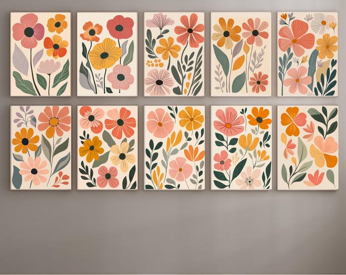 Floral Wall Art Bundle, Botanical Print Set, Boho Flower Gallery Wall, Digital Download Pack