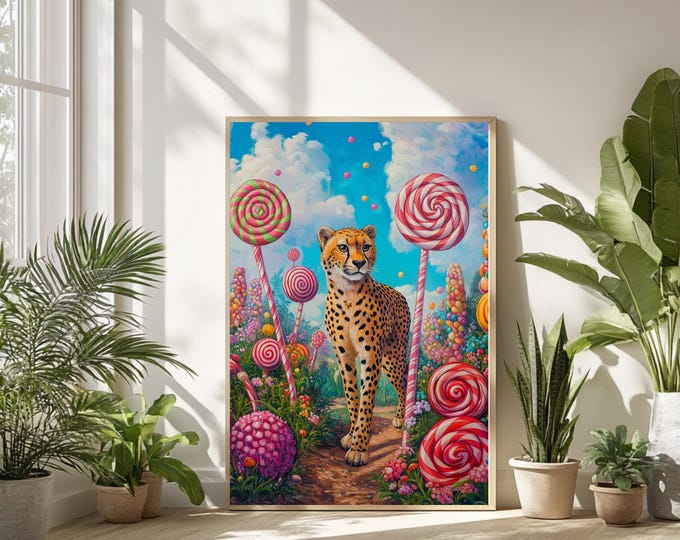 Cheetah Print Art, Animal Art Print, Colorful Fantasy Art, Candy Art Print, Instant Download Digital Prints