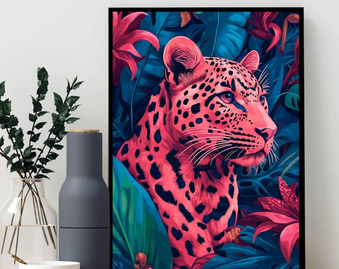 Pink Leopard Art, Statement Decoration, Bold Wall Art, Cheetah Bathroom Print, Instant Download Digital Prints