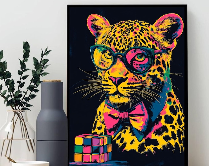 Bright Colored Wall Art, Chic Leopard, dopamine Art, Maximalist Wall Arts, Eclectic Wall Art, Digital Download