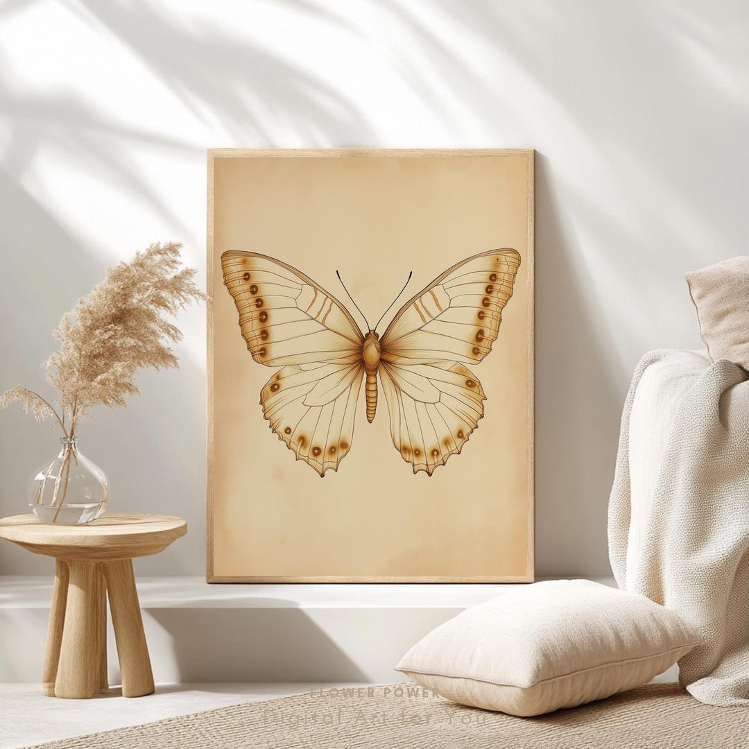 Vintage Butterfly Print: Neutral Botanical Cottagecore Wall Art ...