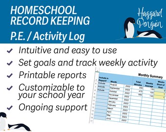 PE & Activiteitenlogboek voor thuisonderwijs | MicrosoftExcel | Thuisschooladministratie