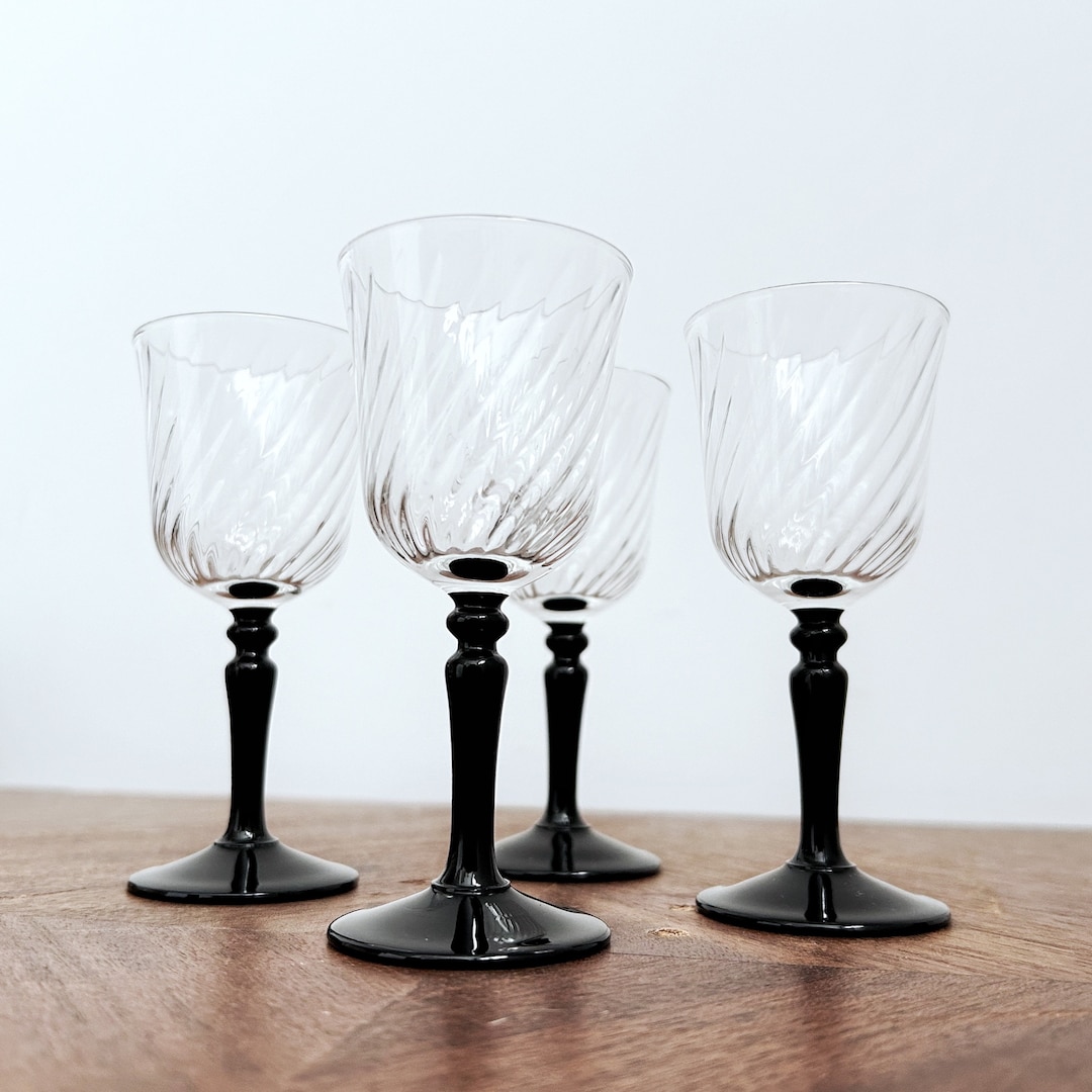 Luminarc Cordial Glasses Set of 4 Vintage Black Stem & Clear Glass