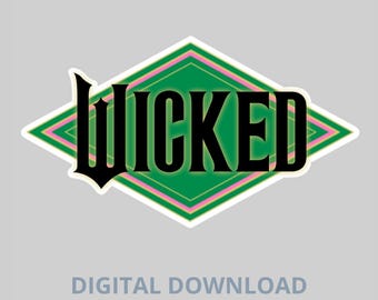 May include: A green and pink diamond-shaped design with the word "WICKED" in black, stylized lettering. Below the diamond, the text reads "DIGITAL DOWNLOAD COOKIE CUTTER STL". The design is set against a light gray background.