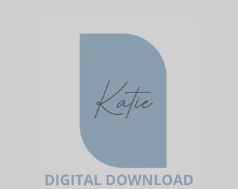 May include: A digital download graphic with the name "Katie" in cursive script, set against a blue rounded rectangle. Below, the text reads "DIGITAL DOWNLOAD COOKIE CUTTER STL" in a sans-serif font, indicating a digital product.