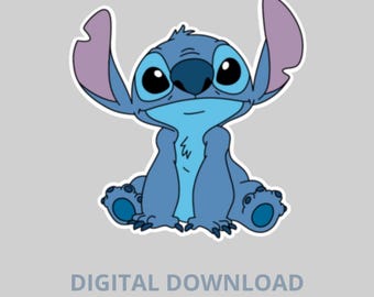May include: A cartoon image of Stitch, a blue alien character with large ears and big eyes. The image is a digital download for a cookie cutter STL file. The text "DIGITAL DOWNLOAD COOKIE CUTTER STL" is displayed in gray at the bottom of the image.