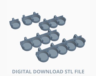 May include: A digital download of several gray 3D-printed pegboard holders. The holders are designed to hold 20 mL containers. The text "DIGITAL DOWNLOAD STL FILE" and "Color Mill 20 mL Pegboard Holders" are displayed below the holders.