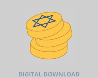 May include: A stack of three yellow cookie cutters, each with a blue Star of David design. The words "DIGITAL DOWNLOAD COOKIE CUTTER STL" are printed below the cookie cutters.