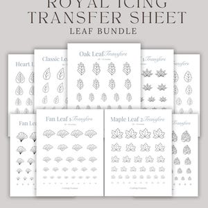 Leaf Royal Icing Transfer Sheets Bundle (9 designs in 6 sizes) - Digital Download PDF to Print