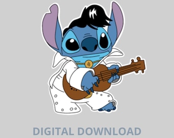 May include: A blue cartoon character in a white jumpsuit, black hair, and a gold necklace, playing a brown ukulele. The image includes the text "DIGITAL DOWNLOAD COOKIE CUTTER STL".