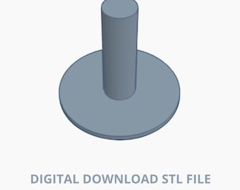 May include: A light blue 3D-rendered rolling pin guide holder. The holder has a circular base with a cylindrical post rising from the center. The text "DIGITAL DOWNLOAD STL FILE" and "Rolling Pin Guide Holder" are below the object.