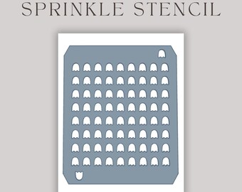 May include: A blue stencil for royal icing sprinkles. The stencil has a rectangular shape with rounded corners and a grid of small, rounded shapes. The text "INSTANT STL DOWNLOAD ROYAL ICING SPRINKLE STENCIL" is at the top. The stencil measures 7mm x 8mm.