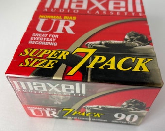 Vintage Sealed Audio Cassette Tape, 7 Pack Maxell UR90 Normal Bias NOS