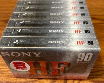 High Fidelity Sony HF 90 Minute Blank Audio Cassette Tape Lot of 8 sealed, 8 pack original