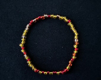 red & yellow mixed seed bead basic bracelet